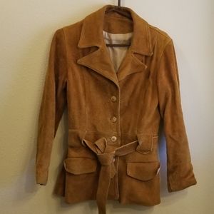 VTG 70s Suede Belted Jacket Women's Small Dk. Fawn